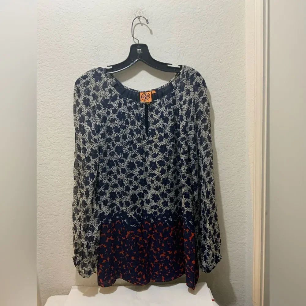 Tory Burch 100% Silk Blouse Long Sleeve multicolor Luxury Sz 8